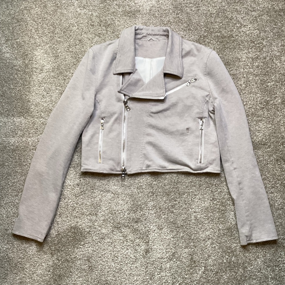 KIT AND ACE CASHMERE Triumph Moto style Crop Jacket Short Zippers Collar Small